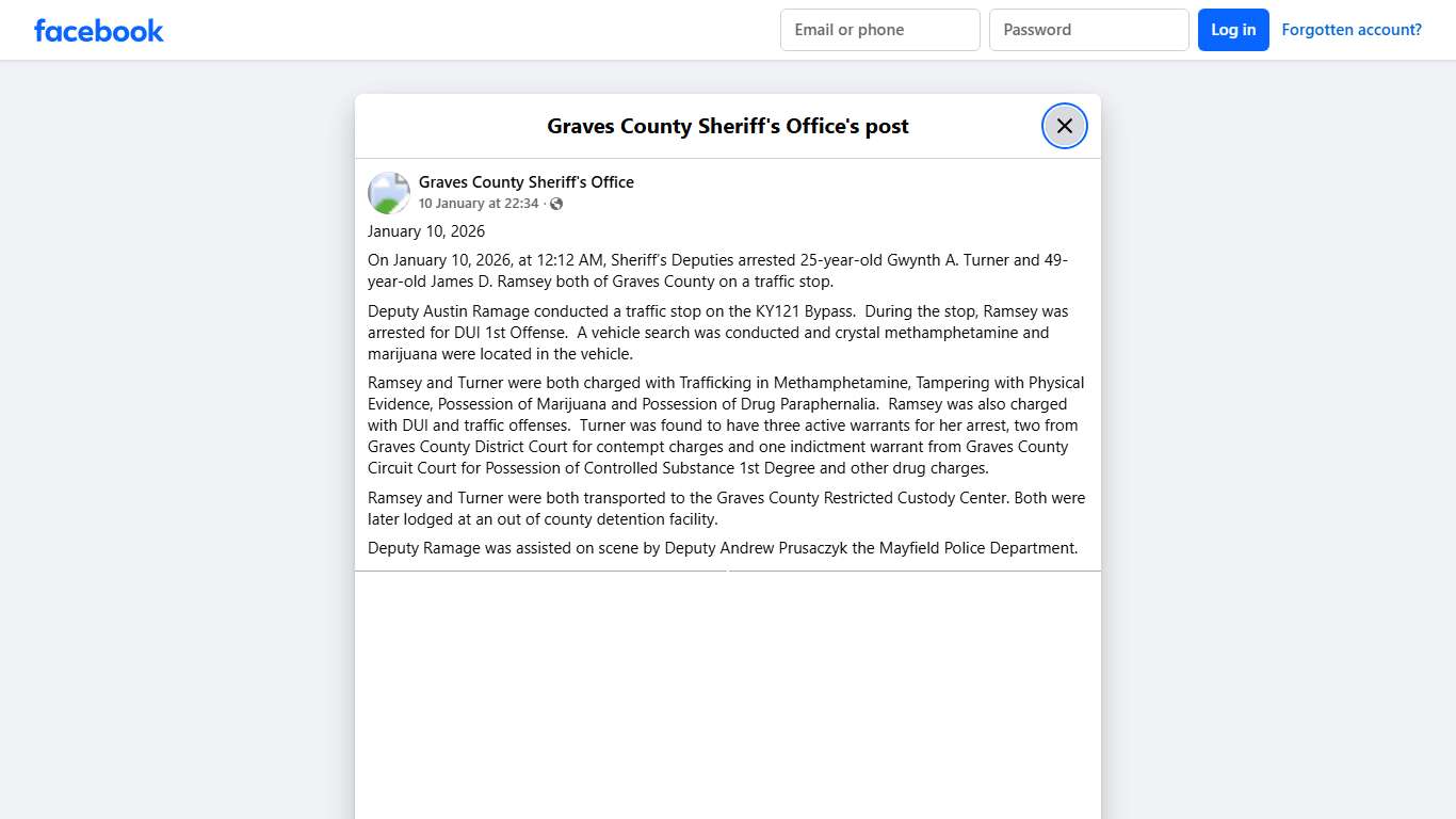 January 10, 2026 On... - Graves County Sheriff's Office Facebook