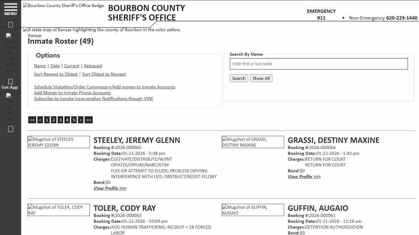Inmate Roster - Current Inmates Booking Date Descending - Bourbon County KS Sheriff’s Office