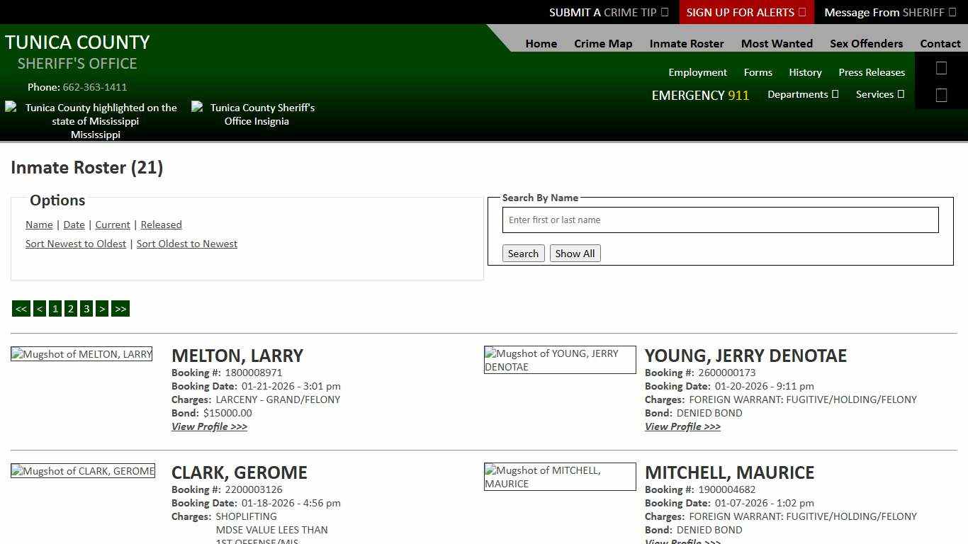 Inmate Roster - Current Inmates Booking Date Descending - Tunica County Sheriff's Office