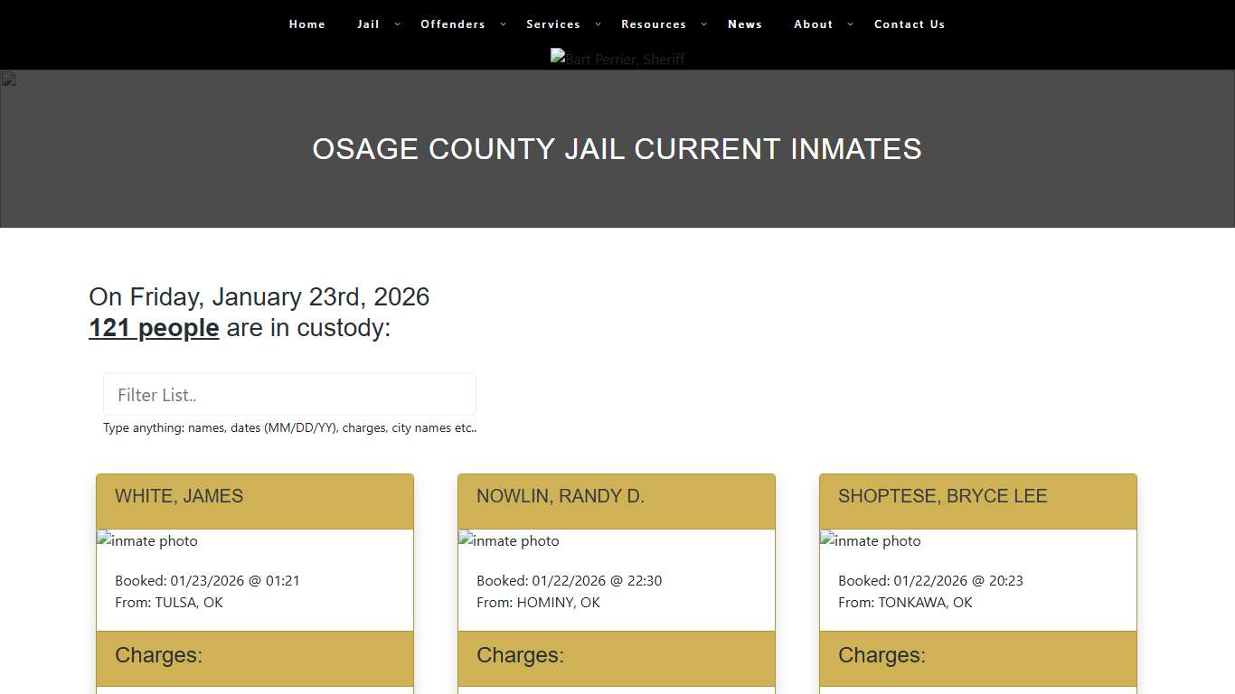 Osage County Jail Current Inmates – Osage County Sheriff's Office