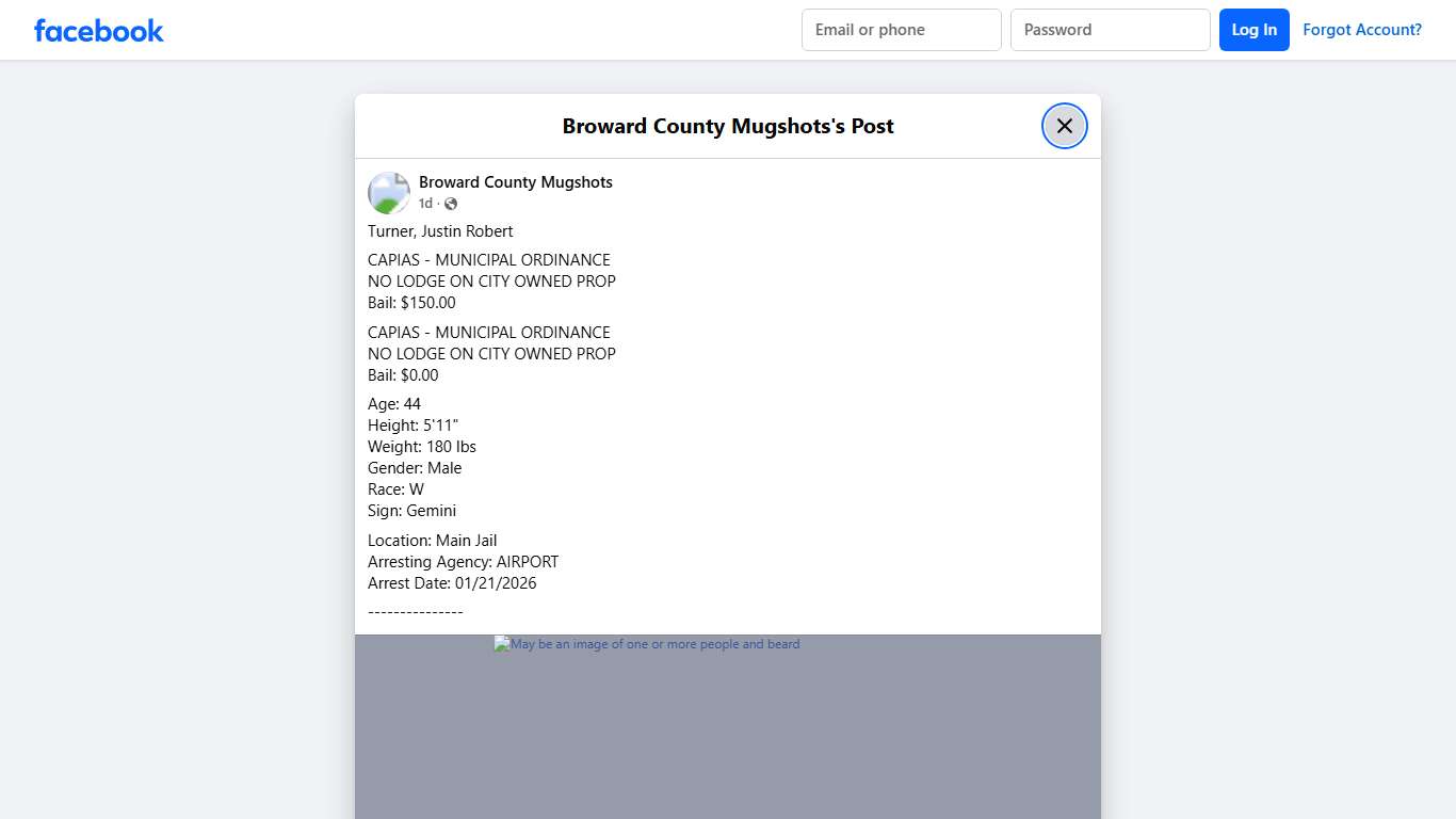 Turner, Justin Robert CAPIAS -... - Broward County Mugshots Facebook